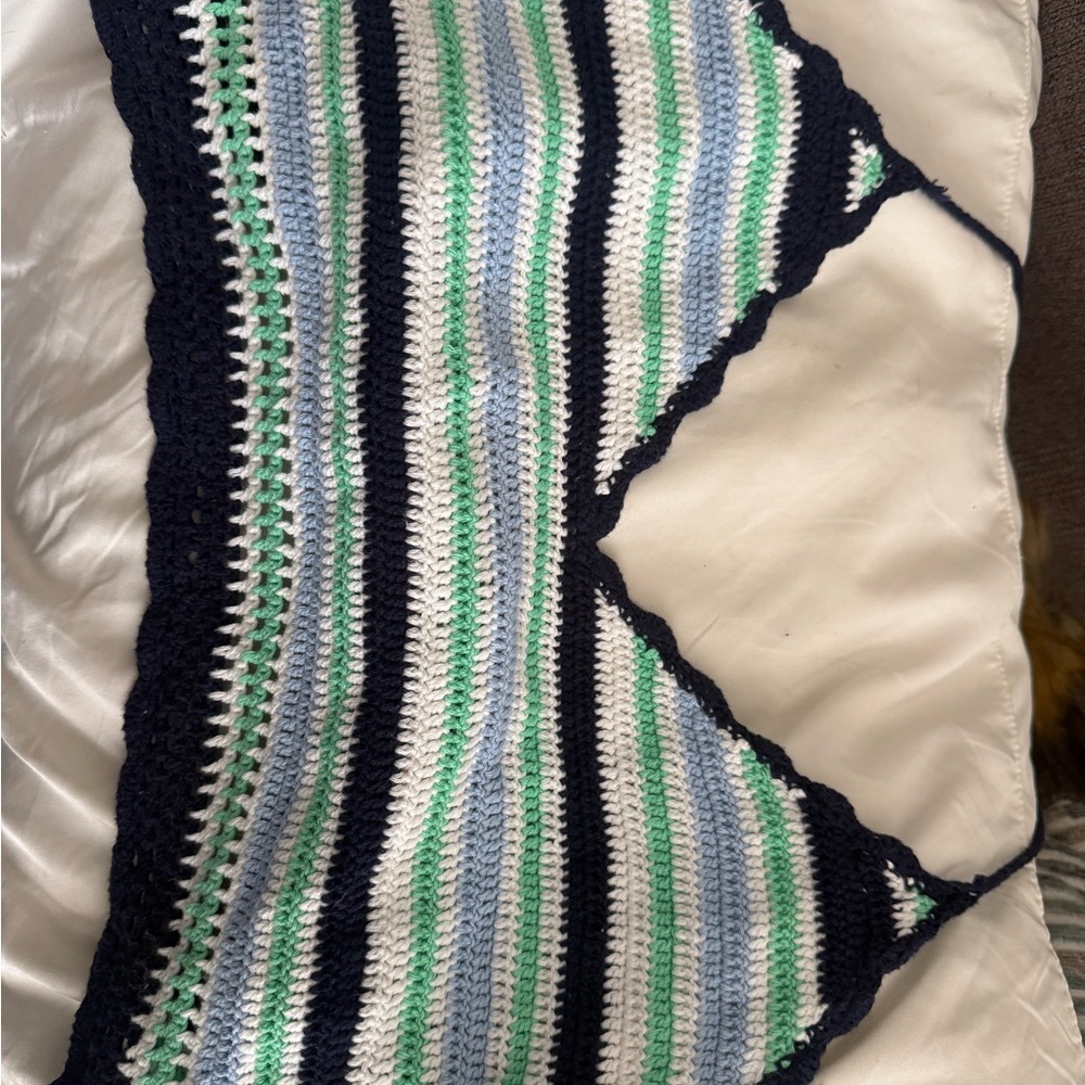 Aerie Striped Crochet Crop Top - Navy, White, Green